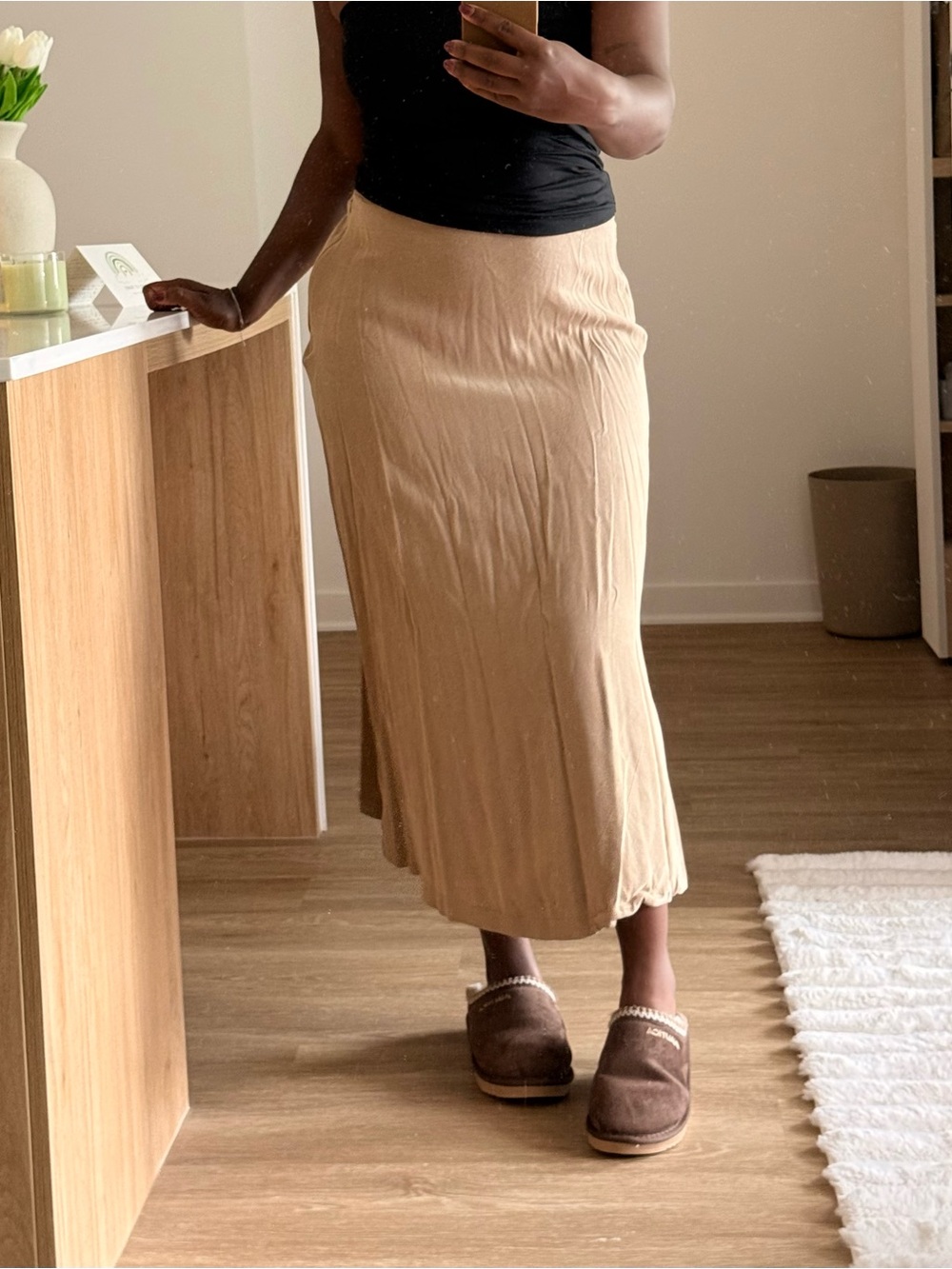 Neutral Beige Midi Skirt — Sleek Everyday Slip